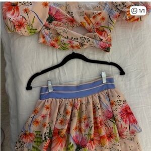 Agua Bendita Pink Multicolor Floral Skater Skirt